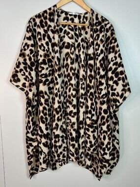 Maurices Kimono One Size Brown Black Leopard Boho Floral Wrap Ruana Shawl
